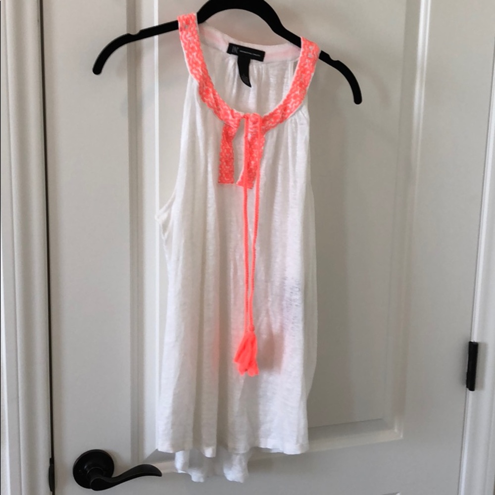 INC white sleeveless tee with orange trim
